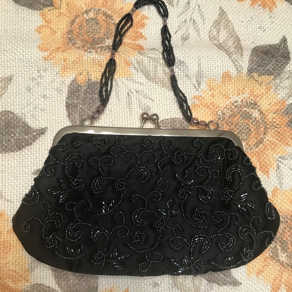 Vintage LA REGALE small black beaded evening purse